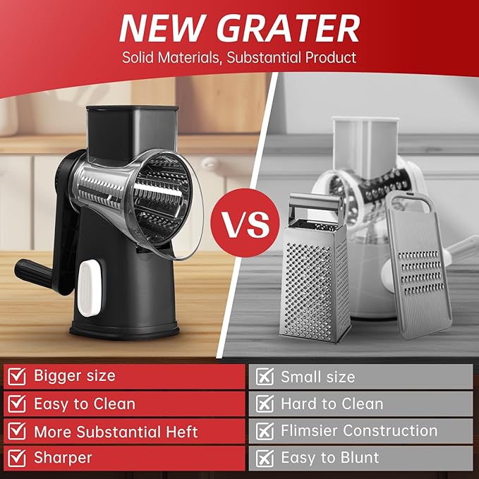 Rotary Cheese Grater with 4 Blades, Hand Crank Cheese Grater with Waffle Slicer - Image 5