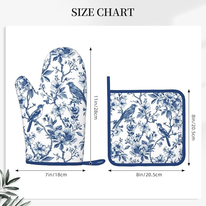 Blue Silicone Oven Mitts Pan Mats Set of 2, Heat Resistant Gloves Potholder - Image 3