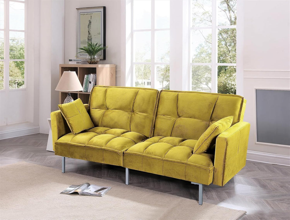 Container Furniture Direct Regal 75.6" Velvet Convertible Sofa Bed - Mid...
