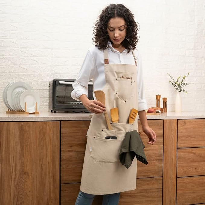 Cotton Canvas Apron for Women & Men – Adjustable Neck Strap & Waist Ties - Image 5