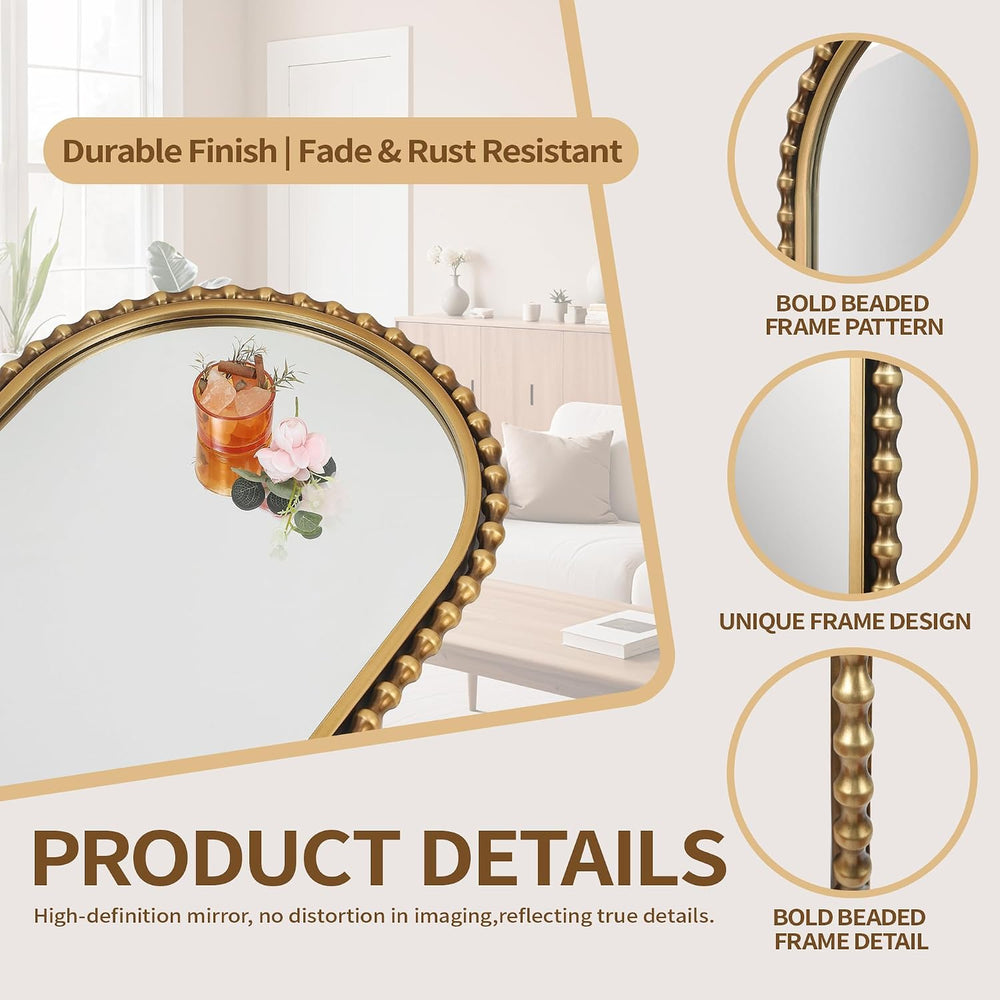20"x53" Oval Full Length Wall Mirror, Unique Bold Beaded Frame