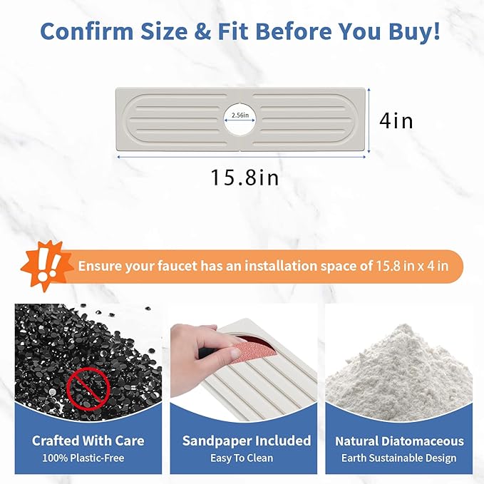 Lyxel Kitchen Faucet Mat, Quick Drying Diatomite Sink Faucet Mat Splash Guard - Image 3