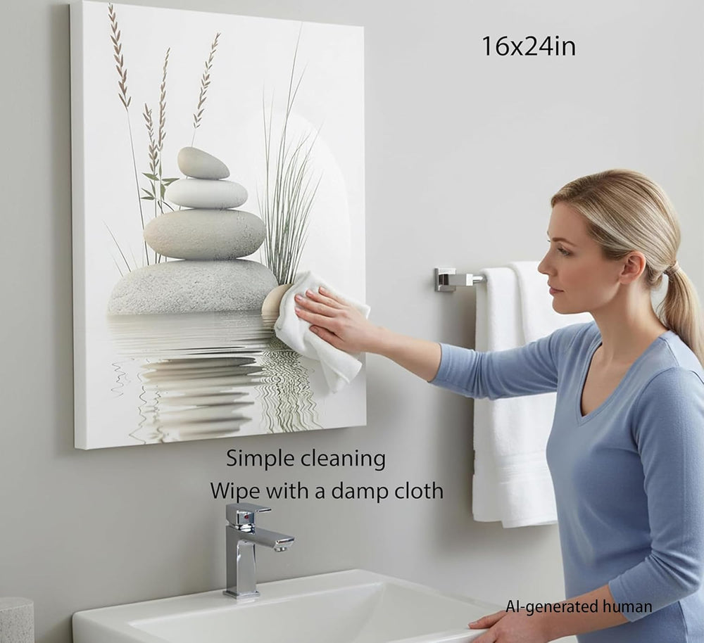 KBIERQN Zen Bathroom Canvas Wall Art-Framed 16x24in