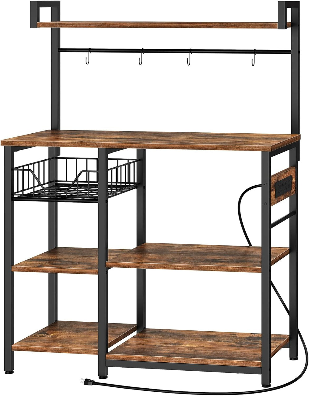 HOOBRO Bakers Rack with Power Outlet, 35.4 Inches Coffee Bar with Mesh Basket...