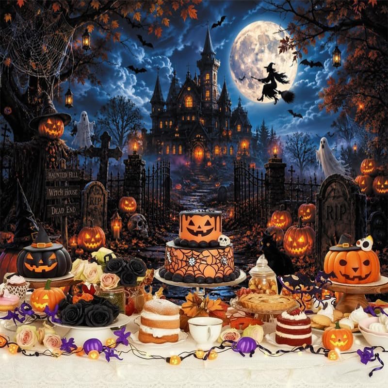 Halloween Backdrop 10x8ft Spooky Castle Full Moon Photography Background
