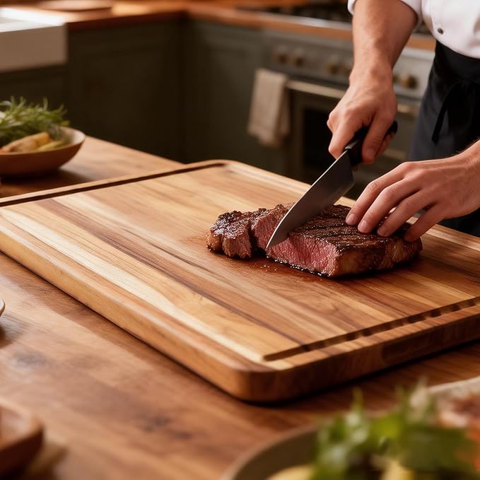 XXLarge Teak Cutting Board Non Toxic Wood Chopping Board Wooden Bamboo - Image 5
