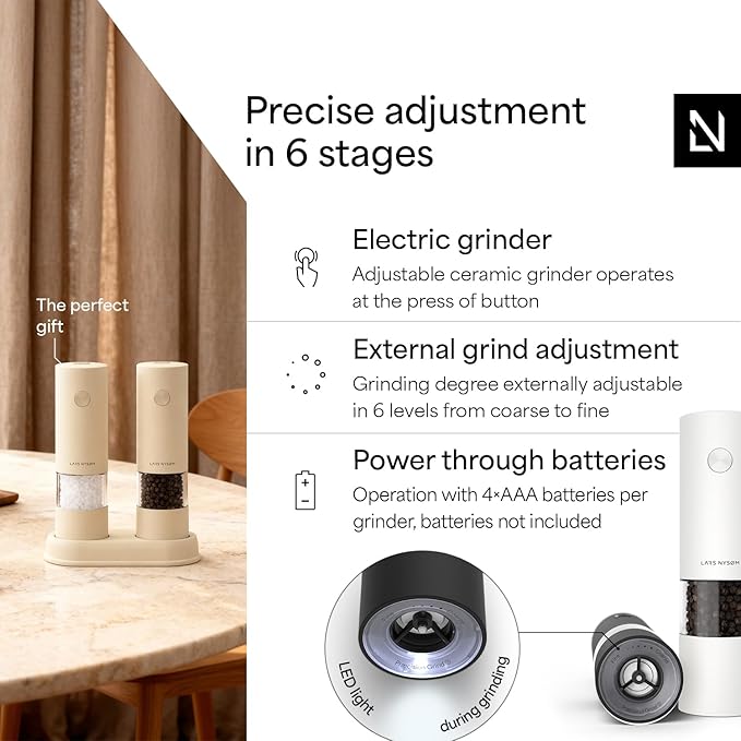 LARS NYSØM Electric Salt and Pepper Grinder Set I Automatic Salt and Pepper - Image 2