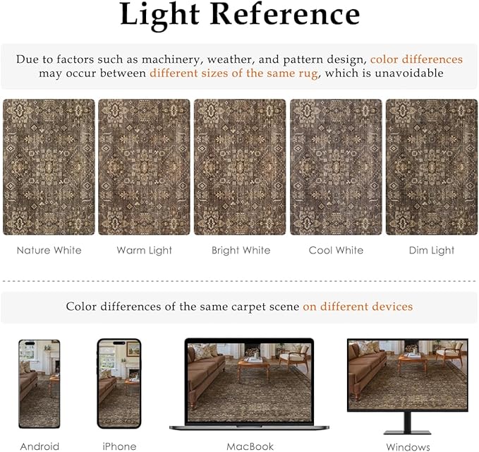 10x12 Washable Area Rug for Living Room Bedroom Vintage Brown Non Slip Carpet - Image 8