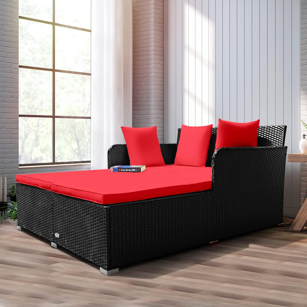 RELAX4LIFE Rattan Patio Outdoor Daybed, Wicker 2-Person Sunbed Loveseat with ...