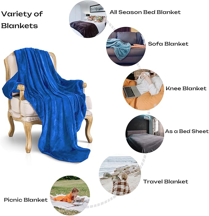 JIAHANNHA Royal Blue Throw Blanket Fleece Blanket 50"x60", Super Soft Cozy - Image 3