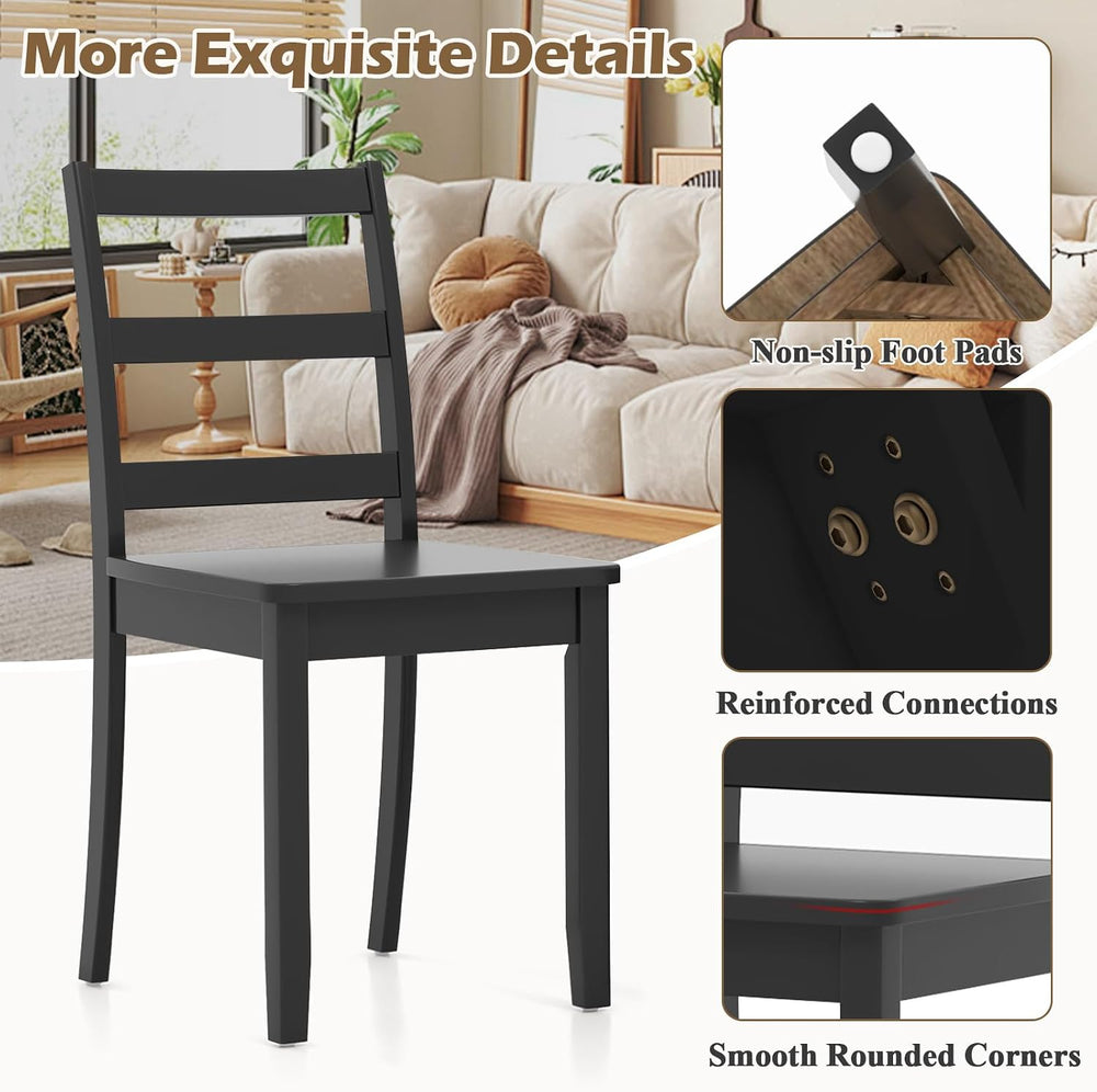 COSTWAY Dining Chairs Set of 2, Mid-Century Modern Wooden Chairs, Black