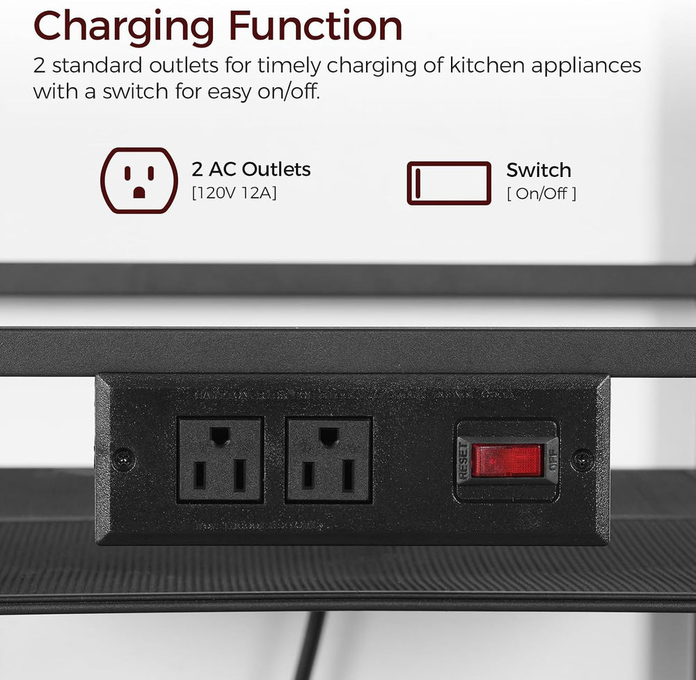 MAHANCRIS Bakers Rack with Power Outlet, Microwave Stand with Hooks, Multifun...