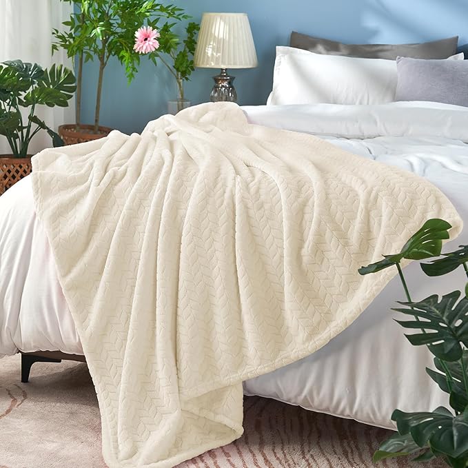 inhand Fleece Twin Blanket for Bed Cream White Throw Blanket for Couch Super - Image 6