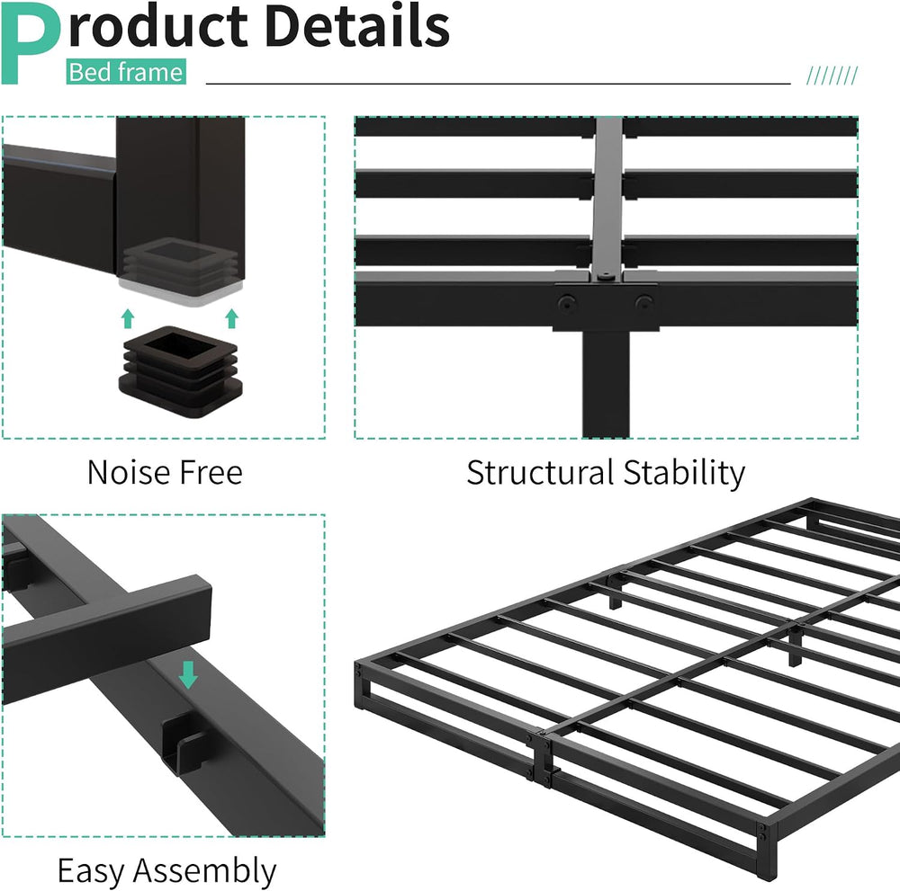 Lutown-Teen 6 Inch King Size Bed Frame with Heavy Duty Steel Slat Support