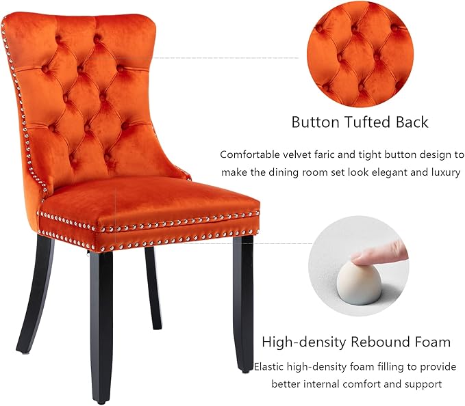Velvet Dining Chairs Set of 6, Upholstered Dining Room Chairs with Back Ring ...