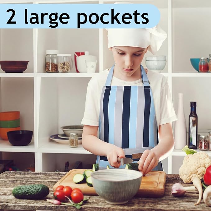 2 Pack Stripes Kids Apron, Kids Cooking Aprons - Image 3