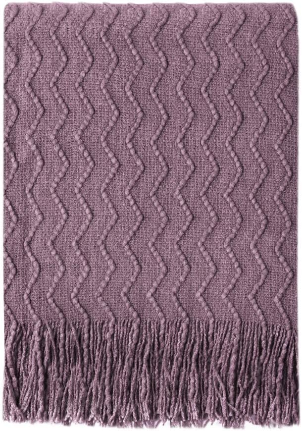 BOURINA Dark Lavender Throw Blanket 50 x90 Inches Textured Solid Soft Sofa by BOURINA