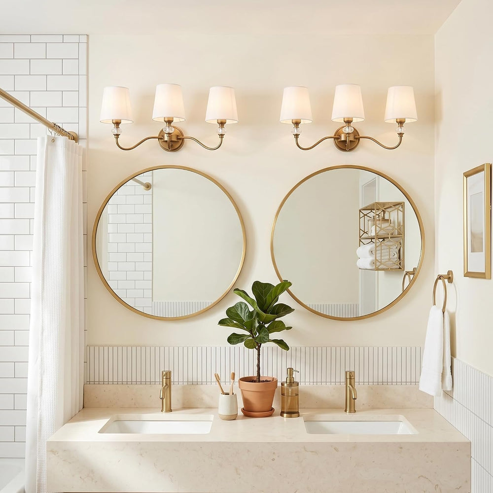 3-Light Vintage Bathroom Vanity Light Fixtures Over Mirror, Brass Vanity Ligh...