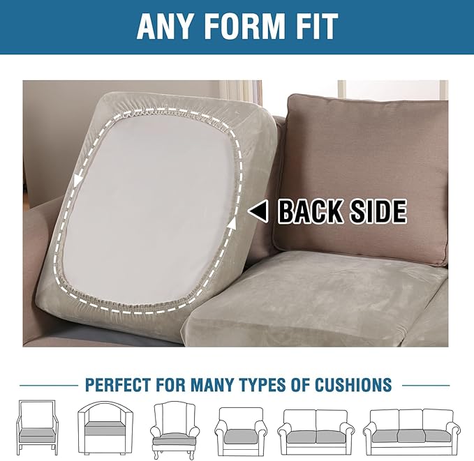 H.VERSAILTEX Velvet Stretch Couch Cushion Cover Plush Cushion Slipcover - Image 5