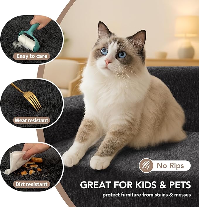 Couch Cover for Dogs, Boho Sofa Covers for 3 Cushion Couch, Chenille Sofa - Image 3
