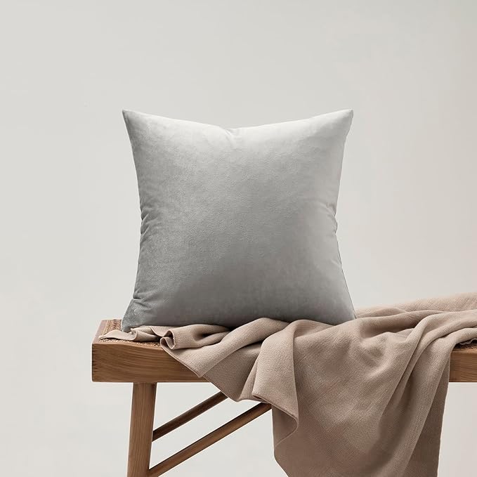 GIGIZAZA Pillow Covers 22x22 Silver Grey Set of 2 Velvet Square Throw Pillow - Image 8