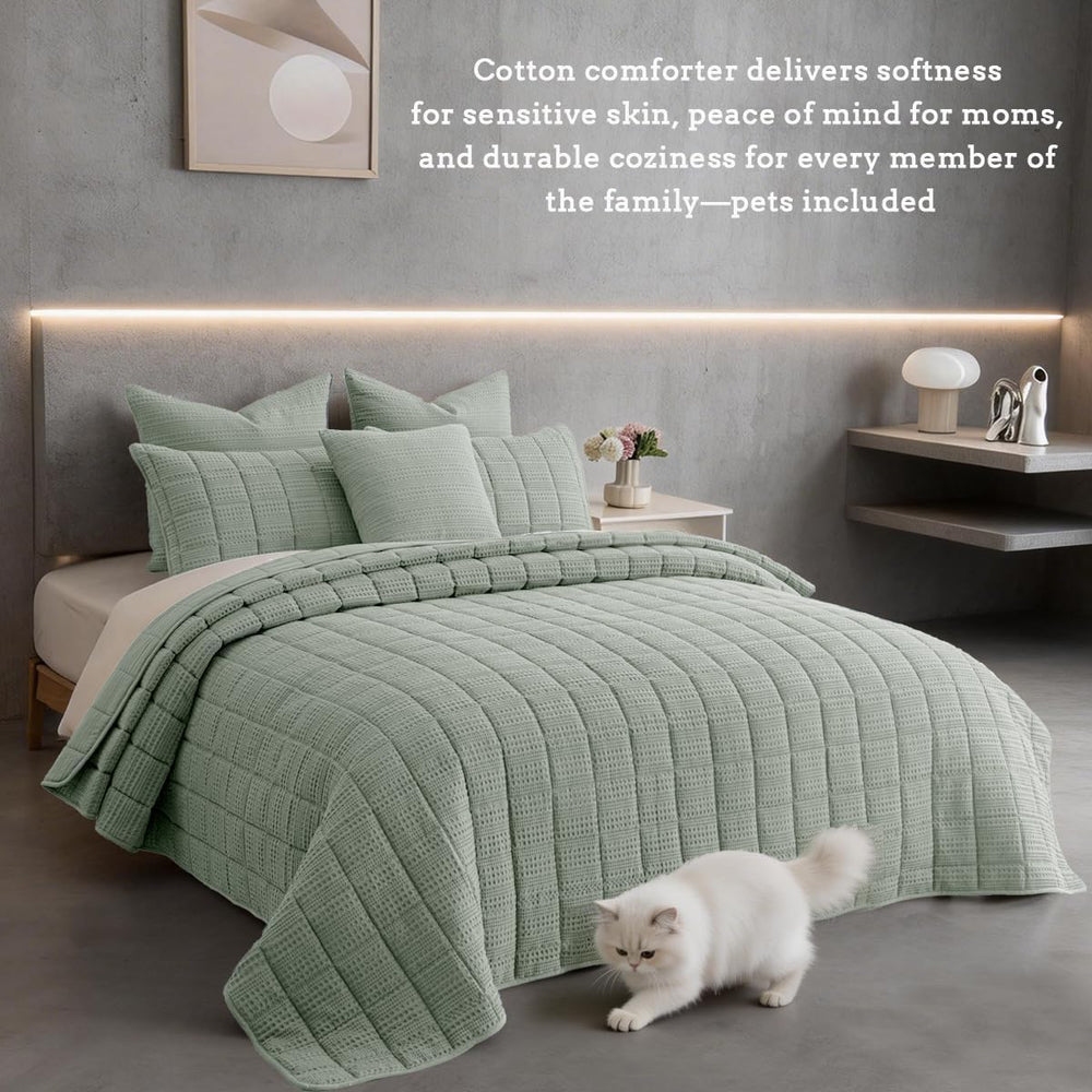 Quilt Queen Size Set 90x98 Cotton Waffle Bedspread