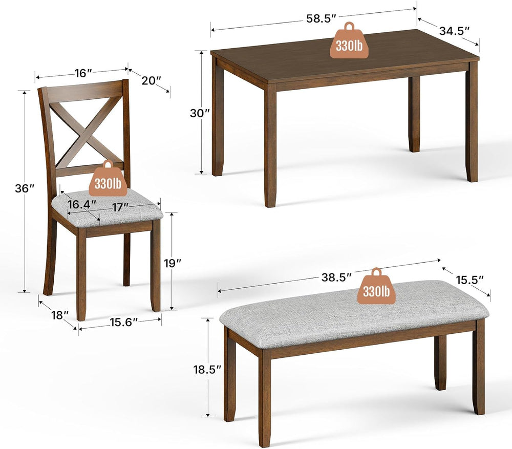 Zevemomo 6-Piece Wooden Dining Table Set, Wooden Legs Dining Table, Walnut | ...