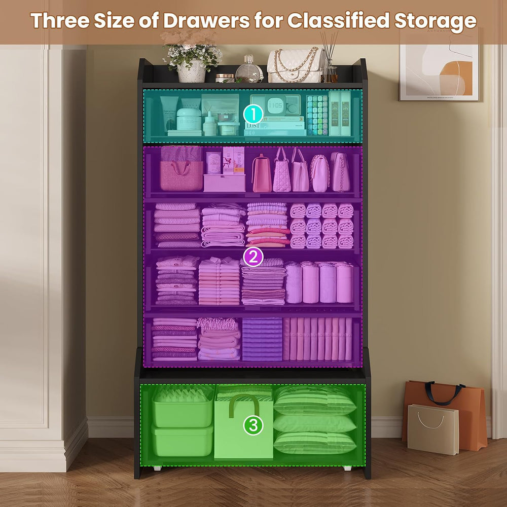 ADORNEVE 6 Drawer Tall Black Dresser for Bedroom