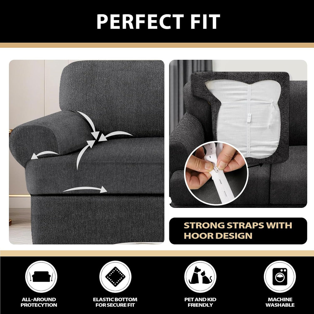 Sofa Cover 2 Pieces T Cushion Chair Covers with Arms Super Stretch Chair Slip...