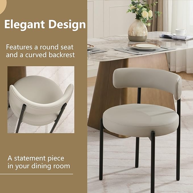 Faux Leather Dining Chairs Set of 6, Upholstered Kitchen and Dining Room Chai...