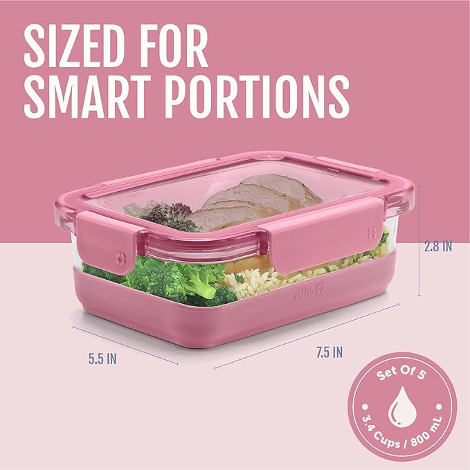 Ello Duraglass Refresh 3.4 Cup Meal Prep Sets 10Pc, 5 Pack Set- Glass Food