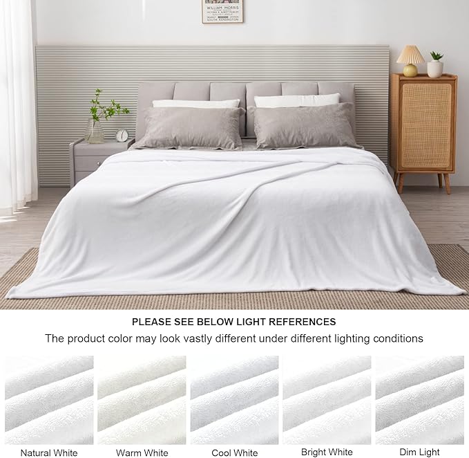 BEDELITE Fleece Blankets Queen Size White Throw Blankets - Image 3