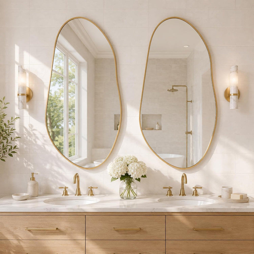 Matte Gold 32x16.5 Inch Asymmetrical Organic Oval Wall Mirror