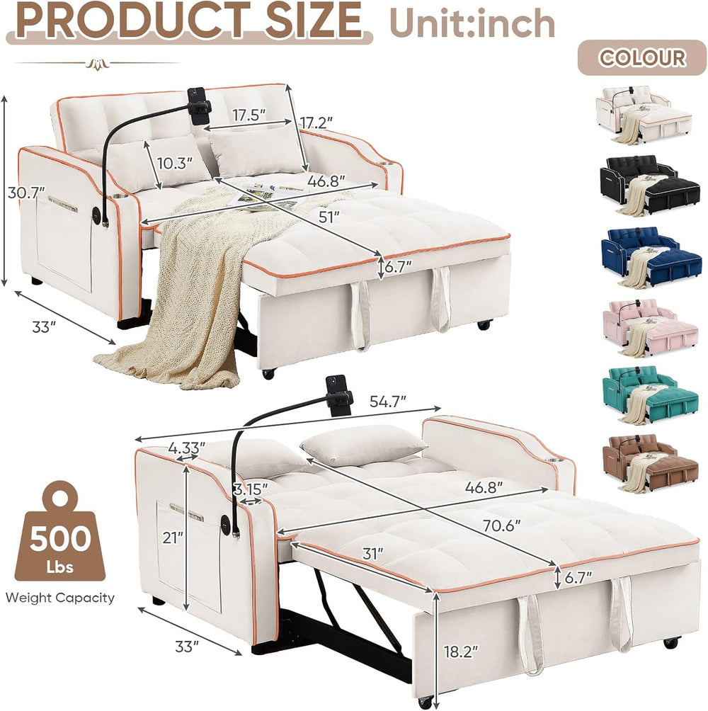 Antetek Sleeper Sofa Couch Bed with USB & Type C Port, Modern 3-in-1 Conv...