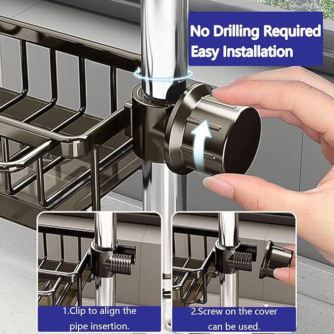 Kitchen Sink Faucet Organizer Multifunction Sponge Holder Organizer Sink Drain - Image 4