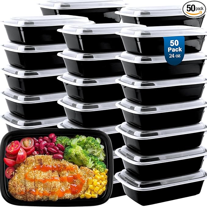 vivigu 50 Pack Meal Prep Containers 24 oz, Leakproof Plastic Food Storage by VIVIGU
