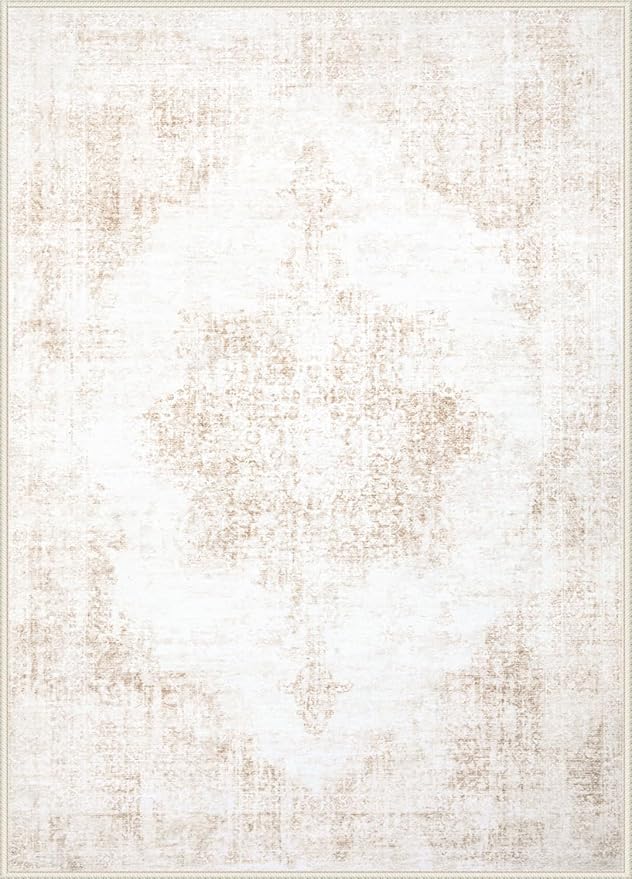Area Rugs 8x10 Vintage Rug: Large Washable Living Room Rug Retro Medallion - Image 9