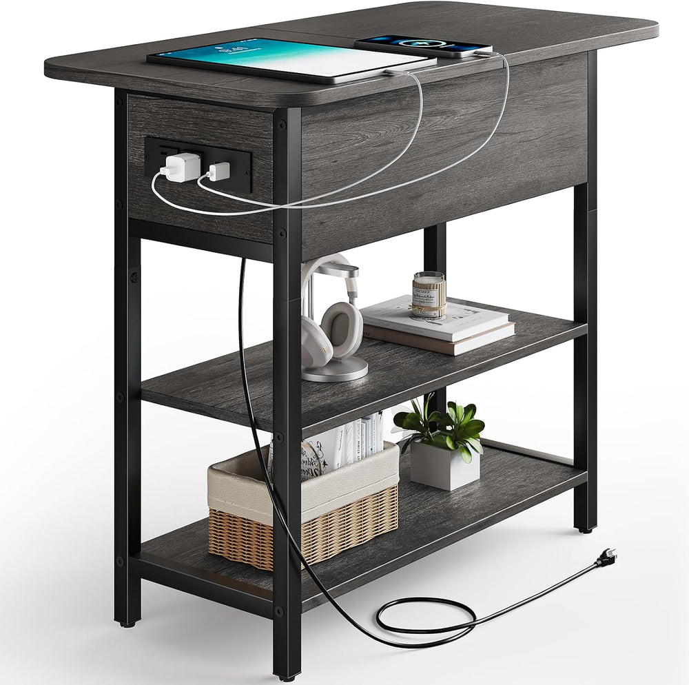 Yoobure End Table with Charging Station, Flip Top Side Table with USB Ports a...