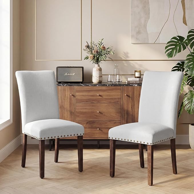 Furniliving Upholstered Dining Chairs Set of 2 - Line Fabric Modern Farmhouse...