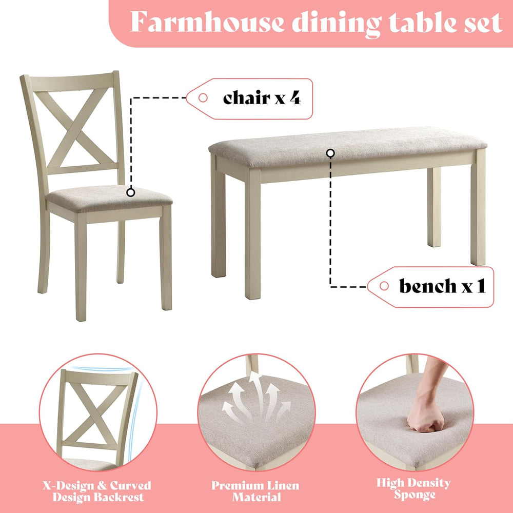 AMERLIFE 6-Piece Farmhouse Dining Table Set for 6-7, 60" Solid Wood Kitc...