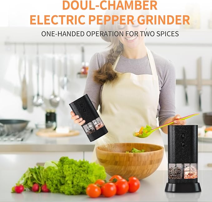 Dual Chamber Electric Pepper and Salt Grinder, Rechargeable Salt and Pepper - Image 4