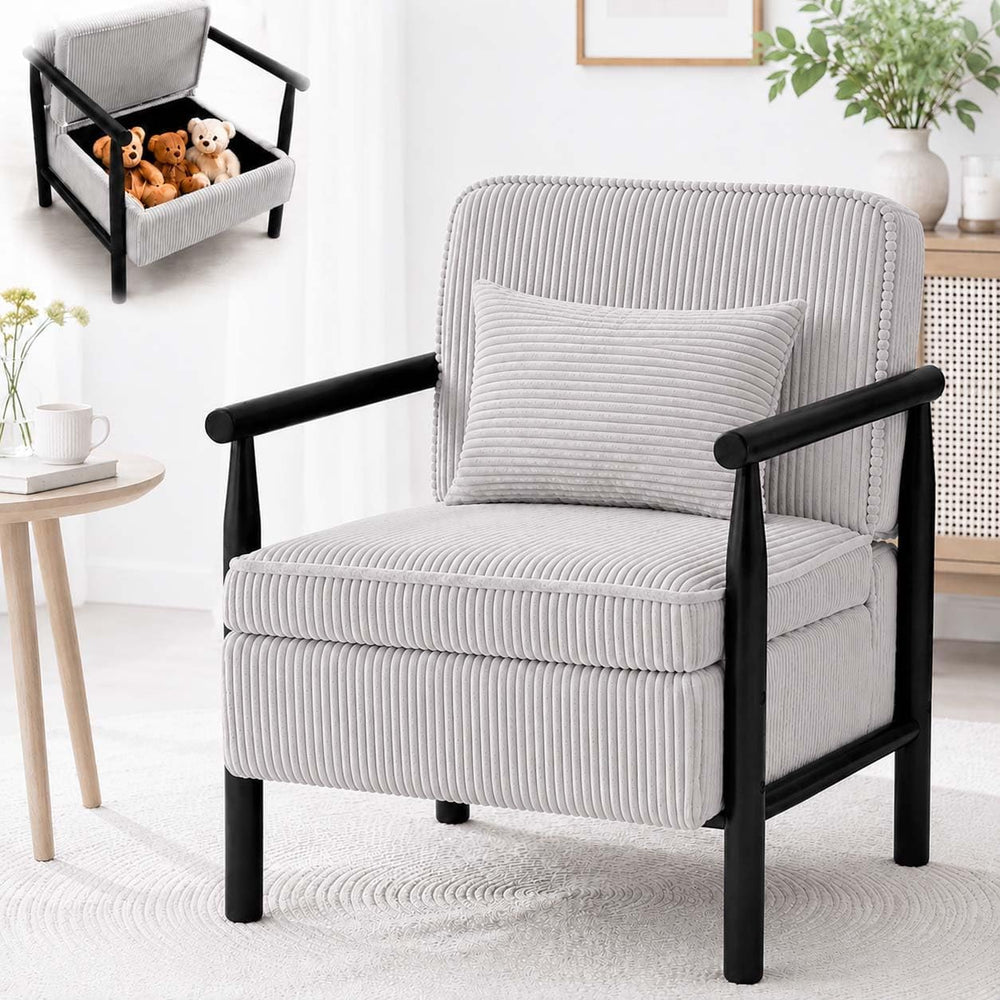 HRVEOCEI Grey Accent Chair with Storage, Mid Century Modern Arm Side Chair fo...