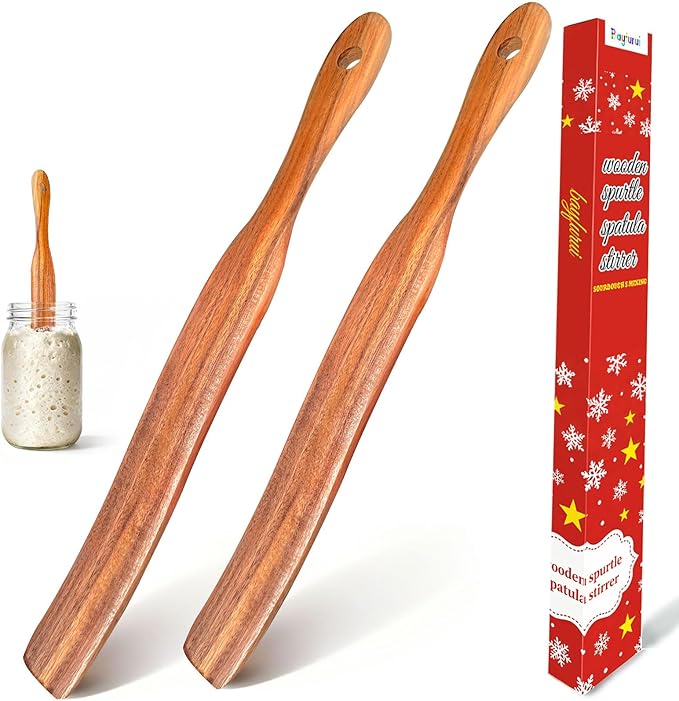 2pcs Wood Spurtle for Sourdough Starter, Reaching Bottom of Jar, Dough Whisk by Unknown