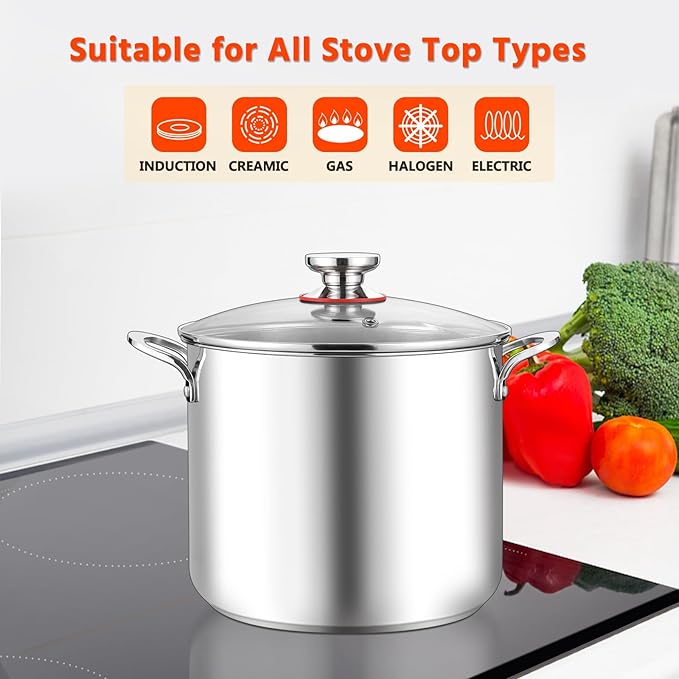 E-far 12-Quart Stock Pot, 18/10 Stainless Steel Stockpot