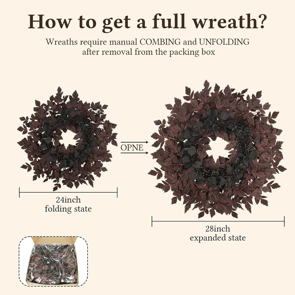 Agusbagli 28’’ Halloween Wreath for Front Door, Burgundy Fall Wreath