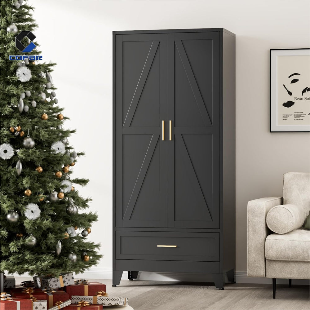 COFaR Metal Wardrobe Closet with Doors, 71'' Tall Armoire Wardrobe Cl...