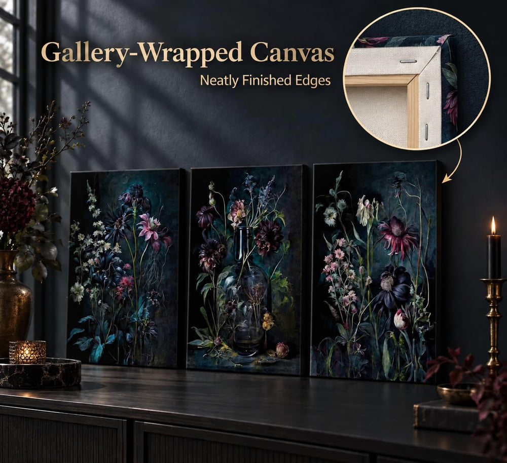 hijyord 3 Pcs Dark Academia Floral Canvas Wall Art 16x24in
