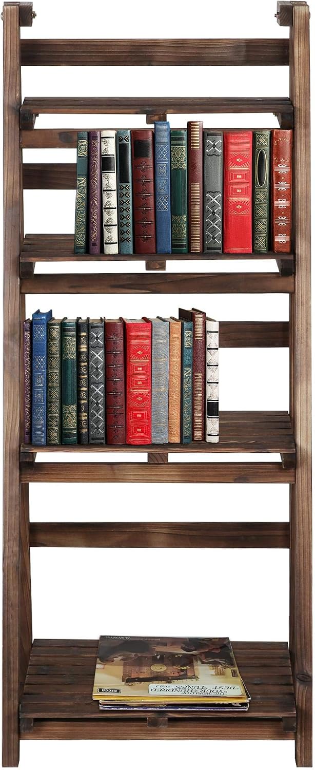 Yaheetech 4-Tier Foldable Shelf, Wood Ladder Shelf for Living Room Storage | ...