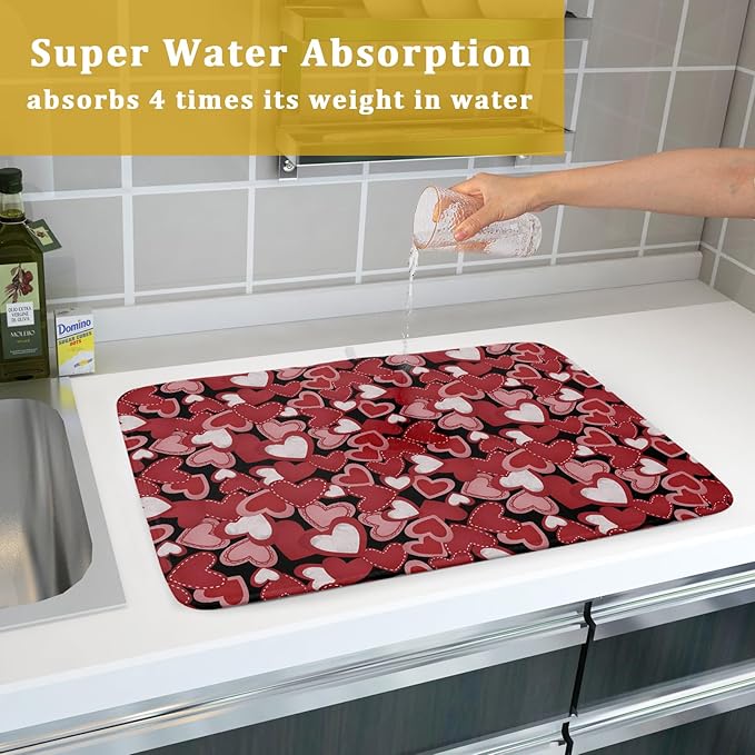Valentines Day Dish Drying Mat for Kitchen Counter 24x18 Inch Love Drying Mat - Image 7
