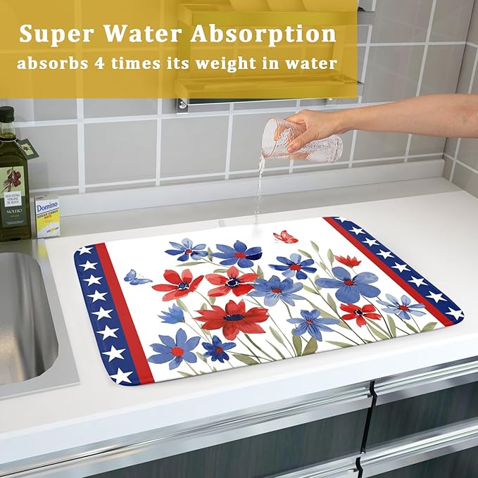 Giwawa 4th of July Flower Dish Drying Mat 18"x24" Independence Day Stars Dish - Image 7
